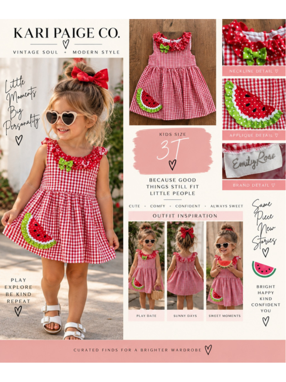 Girls Emily Rose Red White Gingham Watermelon Dress 3T F26